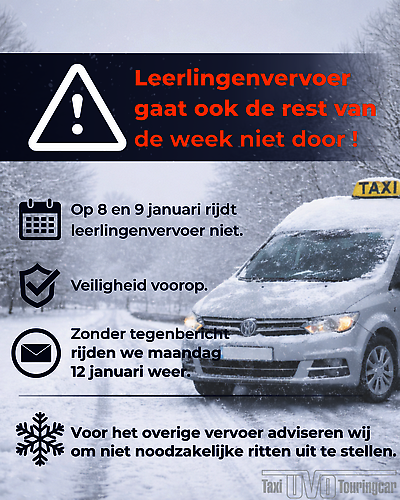 Update vervoer i.v.m. weersomstandigheden!